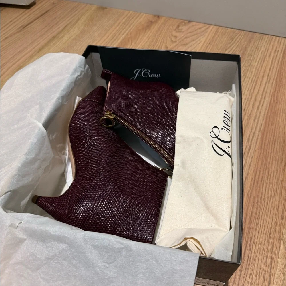 J. Crew Dark Red Ankle Boots with Gold Zipper - Picture 5 of 7